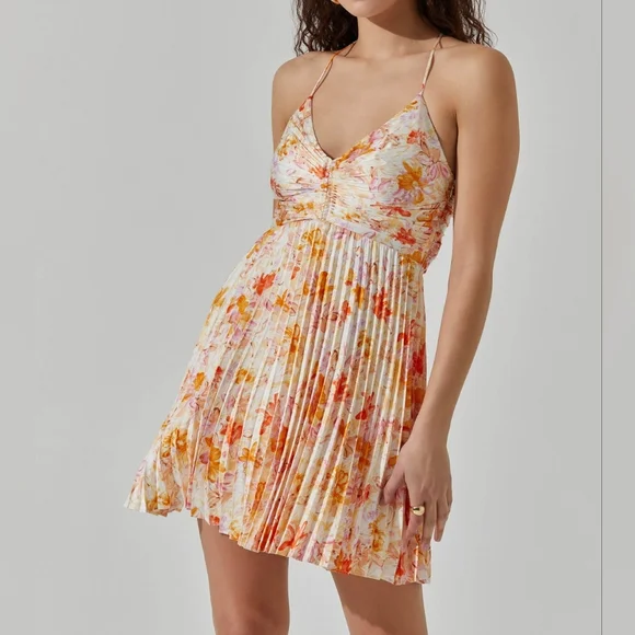 Astr | Dresses | Astr The Label Nwt Floral Pastel Print Pleated Assym Open  Tieback Satin Xl | Poshmark